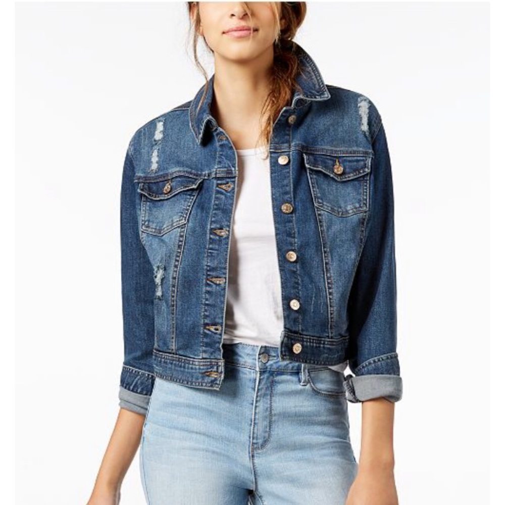 Ripped Dark Wash Denim Jacket
